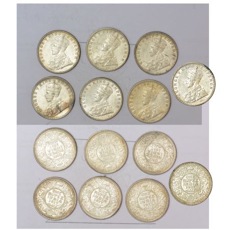 A group of 7 British India silver rupee of George V, all coins dated 1917, includes Bombay