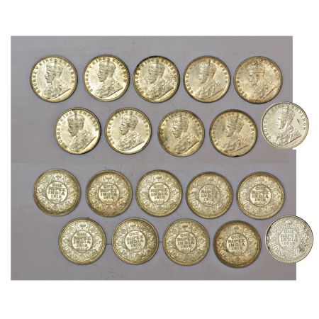 A group of 10 British India silver rupee of George V, all coins dated 1918, 9x Bombay mint