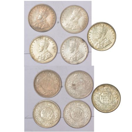 A group of 5 British India silver rupee of George V, 1x 1919, Bombay mint and 4x 1920, inc
