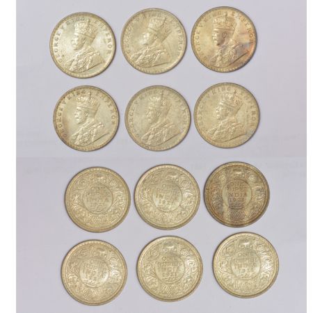 A group of 6 British India silver rupee of George V, all coins dated 1921, Bombay mint. (6