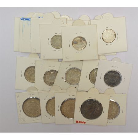 A group of 23 British India half silver coins of George VI, includes 5x rupee, 5x ½ rupee 