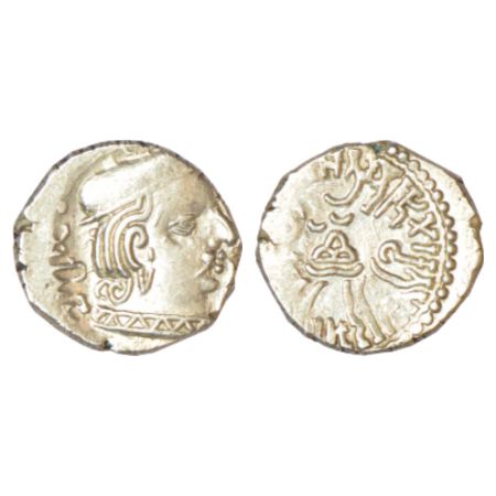 Western  Kshatrap as , Kardamaka dynasty, silver drachm of Bhatrudaman as Maha kshatrap a 