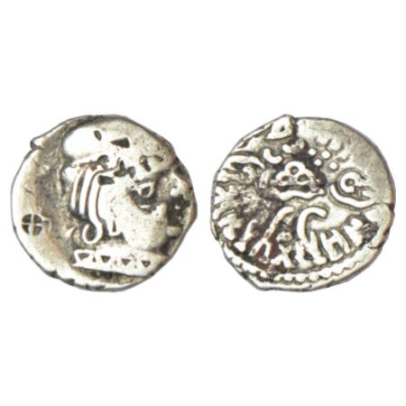 Western Kshatrapas, Kardamaka dynasty, silver drachm of Vishvasena as Kshatrapa (c.292-304