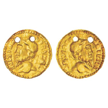 South India, gold imitation of a Roman coin, repousse fabric (300-400 AD), with impression