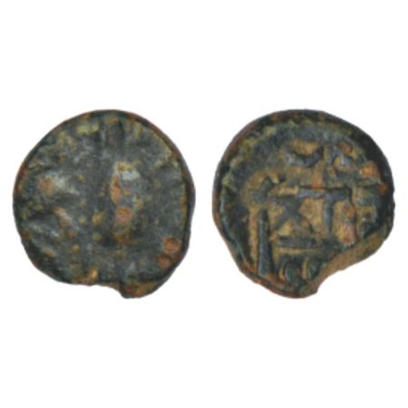Gupta Empire - copper coin of Ramagupta (c.375-385 AD), S Kumar Class A, 0.29g. Obv: Lion 