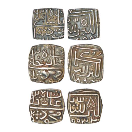 Sultans of Malwa, Three silver square ¼ tanka of Ghiyath Shah (1469-1500 AD), AH 888, 2.72