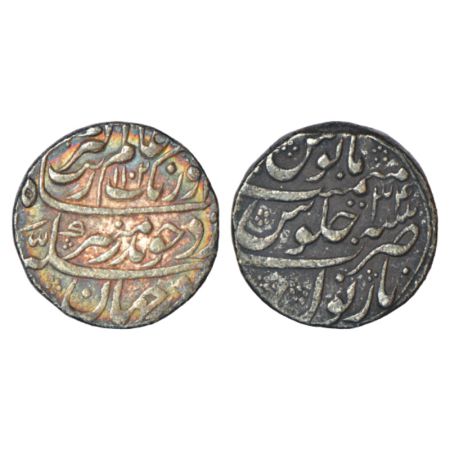 Aurangzeb (1658-1707 AD), silver rupee, Narnol mint, 'Badar-e-Munir' couplet, AH 1102/RY 3