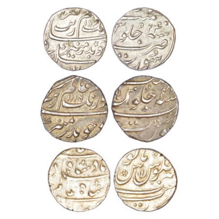 A group of 3 silver half rupee, Surat mint. 2x Aurangzeb: (a) 5.72g, AH 1092/RY 24; (b) 5.