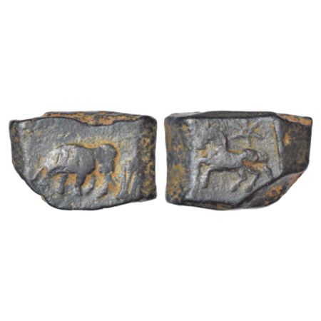 Taxila, uninscribed die-struck bronze coin (200-150 BC), MIGIS-4, type 543, 12.52g. Obv: E