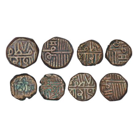 Porbandar, British Protectorate, copper coins (4), 1x dokdo, KM C32, 7.35g; 3x trambiyo, K