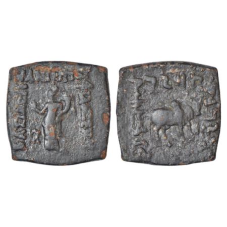 Indo-Greeks, copper coin of Philoxenos (100-95 BC), BN series 10, 7.78g. Obv: Goddess stan