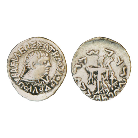 Indo-Greeks, silver drachm of Apollodotos II (85-65 BC), ANC. 2071, 2.28g. Obv: Diademed a