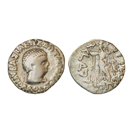 Indo-Greeks, silver drachm of Apollodotos II (85-65 BC), ANC. 2071, 2.24g. Obv: Diademed a
