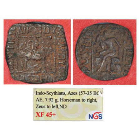 Indo-Scythians, Spalirises with Spalagadames (80-60 BC), copper hemi-obol, MAC 2165-2166, 