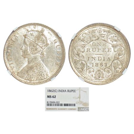Victoria Queen, silver rupee, 1862, Calcutta mint, A/II(iii), 'v' in relief, 3 pineapple b