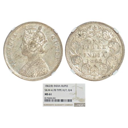 Victoria Queen, silver rupee, 1862, Bombay mint, A/I/0/4, PR 78. NGC graded MS 61, Rare.