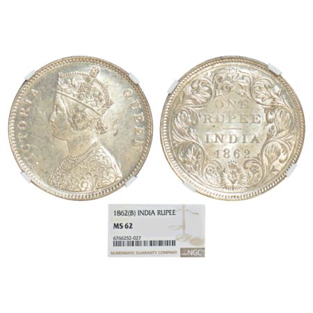 Victoria Queen, silver rupee, 1862, Bombay mint, A/II/0/4, without initial J, PR 79; GK 30