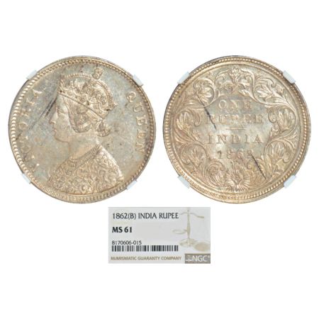 Victoria Queen, silver rupee, 1862, Bombay mint, A/II/0/4, without initial J, PR 79; GK 30