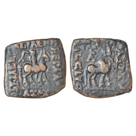 Indo-Scythians, Azes (58-35 BC), copper coin, ISCH 92.1, 11.57g. Obv: King mounted on hors