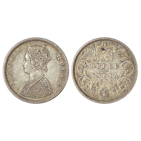 Victoria Queen, silver ½ rupee, 1874, Bombay mint, B2/II/dot, PR 285; GK 600, 5.78g. About