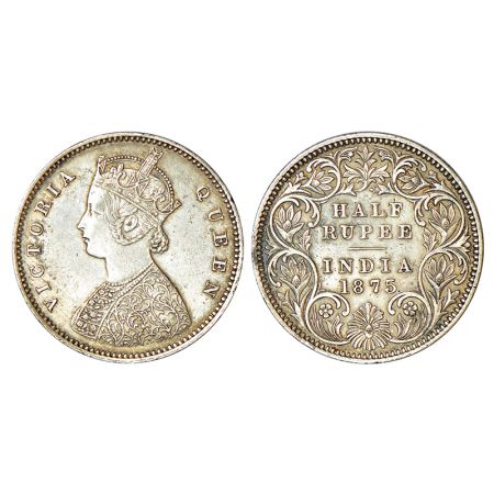 Victoria Queen, silver ½ rupee, 1875, Calcutta mint, A/I/no mm, PR 260. Edge nicks, Extrem