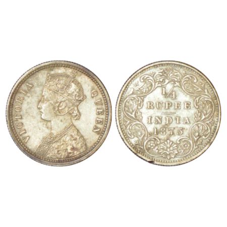 Victoria Queen, silver ¼ rupee, 1875, Bombay mint, A/I/no mm, PR 406. Slight edge nick oth