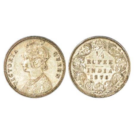 Victoria Queen, silver ¼ rupee, 1876, Calcutta mint, A/I/no mm; PR 381. About extremely fi
