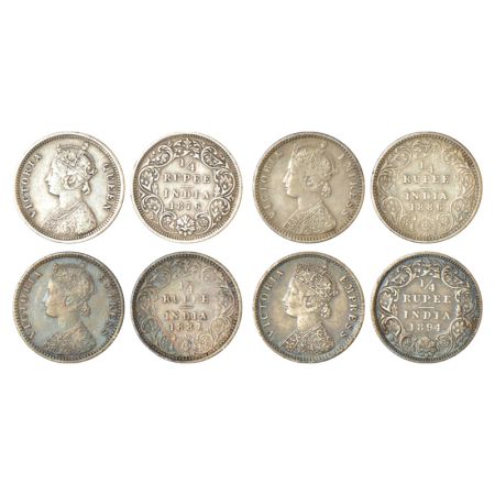 Victoria Queen and Empress, silver ¼ rupee (4), 1876, 1886, 1887 and 1894, all Bombay mint