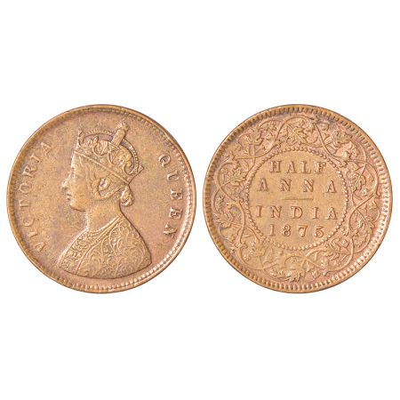 Victoria Queen, copper ½ anna, 1875, Calcutta mint, B/II, PR 583; GK 818, 12.16g. About ex