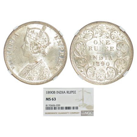 Victoria Empress, silver rupee, 1890, Bombay mint, C2/I/'B' incused, PR 178; GK 566. NGC g