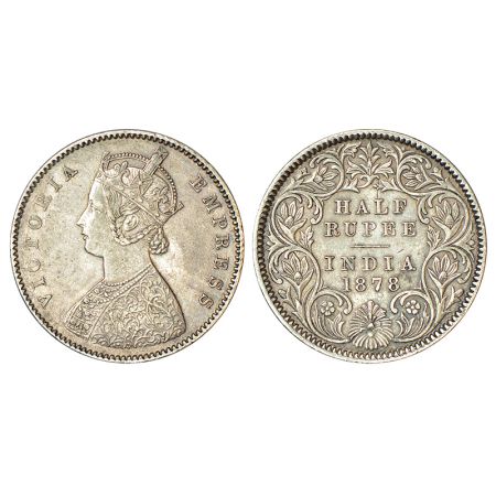 Victoria Empress, silver ½ rupee, 1878, Calcutta mint, A/I/no mm, PR 262. Extremely fine, 