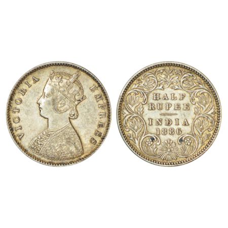 Victoria Empress, silver ½ rupee, 1886, Calcutta mint, A/I/C incused, PR 270. About Uncirc