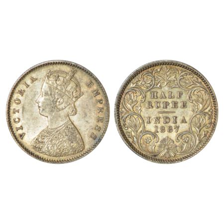 Victoria Empress, silver ½ rupee, 1887, Calcutta mint, A/I/C incused, PR 271. Edge nick ot