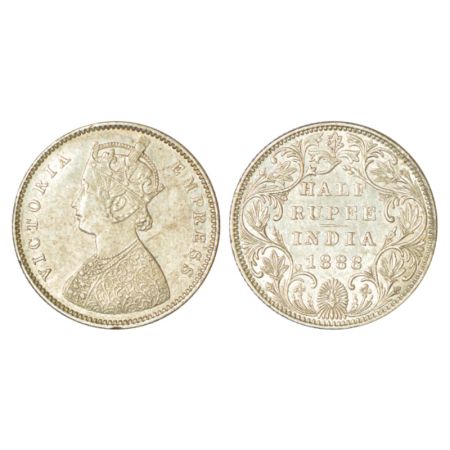 Victoria Empress, silver ½ rupee, 1888, Bombay mint, A/II/B raised, PR 298. Slight edge ni
