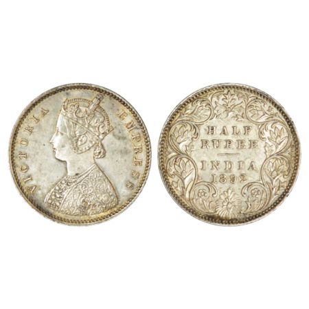 Victoria Empress, silver ½ rupee, 1892, Bombay mint, A/I/B incused, PR 302. About uncircul