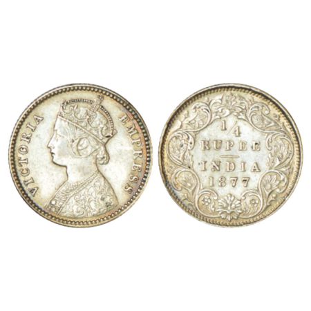 Victoria Empress, silver ¼ rupee, 1877, Calcutta mint, B/I/no mm, PR 382. About Uncirculat