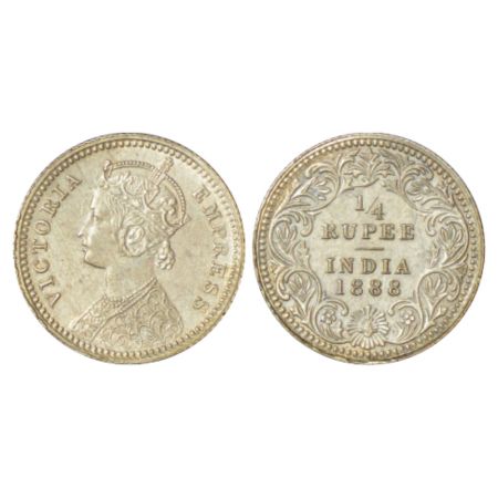 Victoria Empress, silver ¼ rupee, 1888, Calcutta mint, C/II/no mm, PR 393. About uncircula