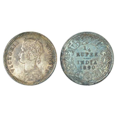 Victoria Empress, silver ¼ rupee, 1890, Calcutta mint, C/II/C incused, PR 395. Toned, Abou