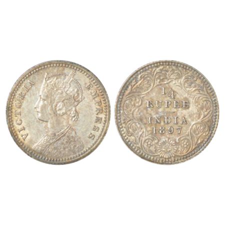 Victoria Empress, silver ¼ rupee, 1897, Calcutta mint, C/II/C incused; PR 401. Uncirculate