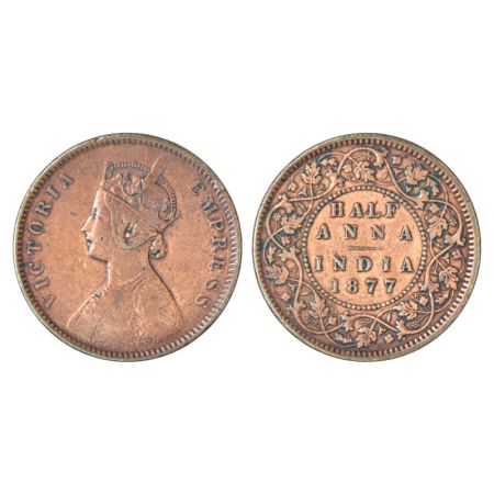Victoria Empress, copper ½ anna, 1877, Bombay mint, bust 'B', PR 586; GK 820. Very fine, V