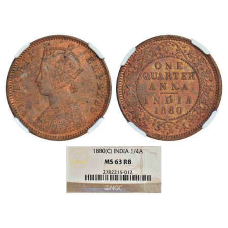 Victoria Empress, copper ¼ anna, 1880, Calcutta mint, B/II, PR 614; GK 832 - 833. NGC grad