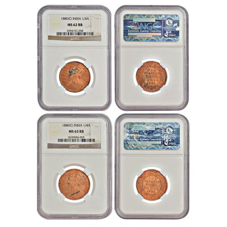 Victoria Empress, copper ¼ anna (2), 1880, Calcutta mint, B/II/'C' incused, PR 614; GK 833