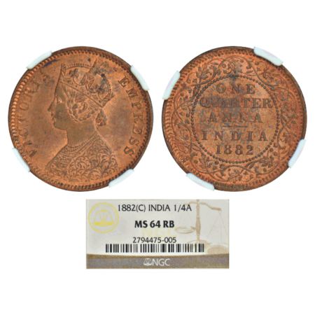 Victoria Empress, copper ¼ anna, 1882, Calcutta mint, B/II/'C' incused, PR 615; GK 835. NG
