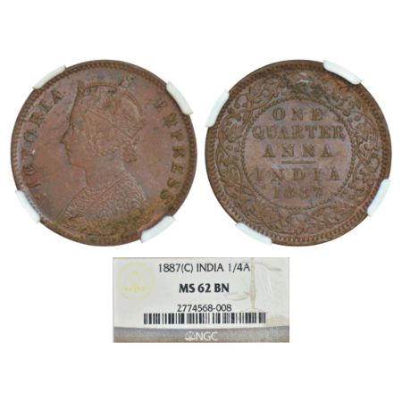Victoria Empress, copper ¼ anna, 1887, Calcutta mint, B/II/ 'C' incused, PR 620, GK 844. N