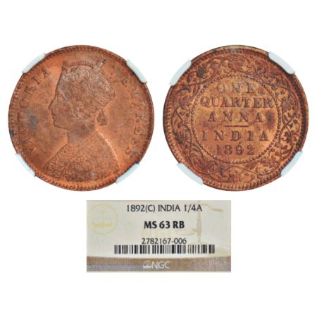 Victoria Empress, copper ¼ anna, 1892, Calcutta mint, B/II/no mm, PR 625; GK 851. NGC grad