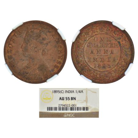 Victoria Empress, copper ¼ anna, 1895, Calcutta mint, B/II/no mint mark, PR 628, GK 854. N