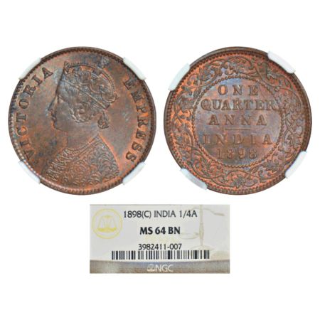 Victoria Empress, copper ¼ anna, 1898, Calcutta mint, B/II/no mm, PR 631; GK 857. NGC grad