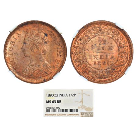 Victoria Empress, copper ½ pice, 1890, Calcutta mint, A/I/no mint mark, PR 722, GK 870. NG