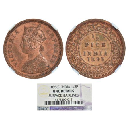 Victoria Empress, copper ½ pice, 1895, Calcutta mint, A/I/no mm, PR 728; GK 875. NGC grade