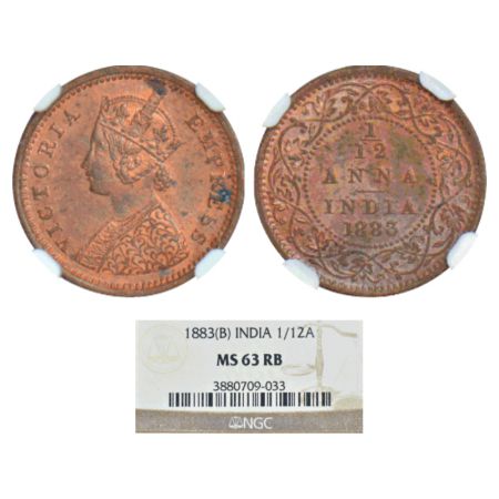 Victoria Empress, copper 1/12 anna, 1883, Bombay mint, A/no mm, PR 811; GK 895. NGC graded